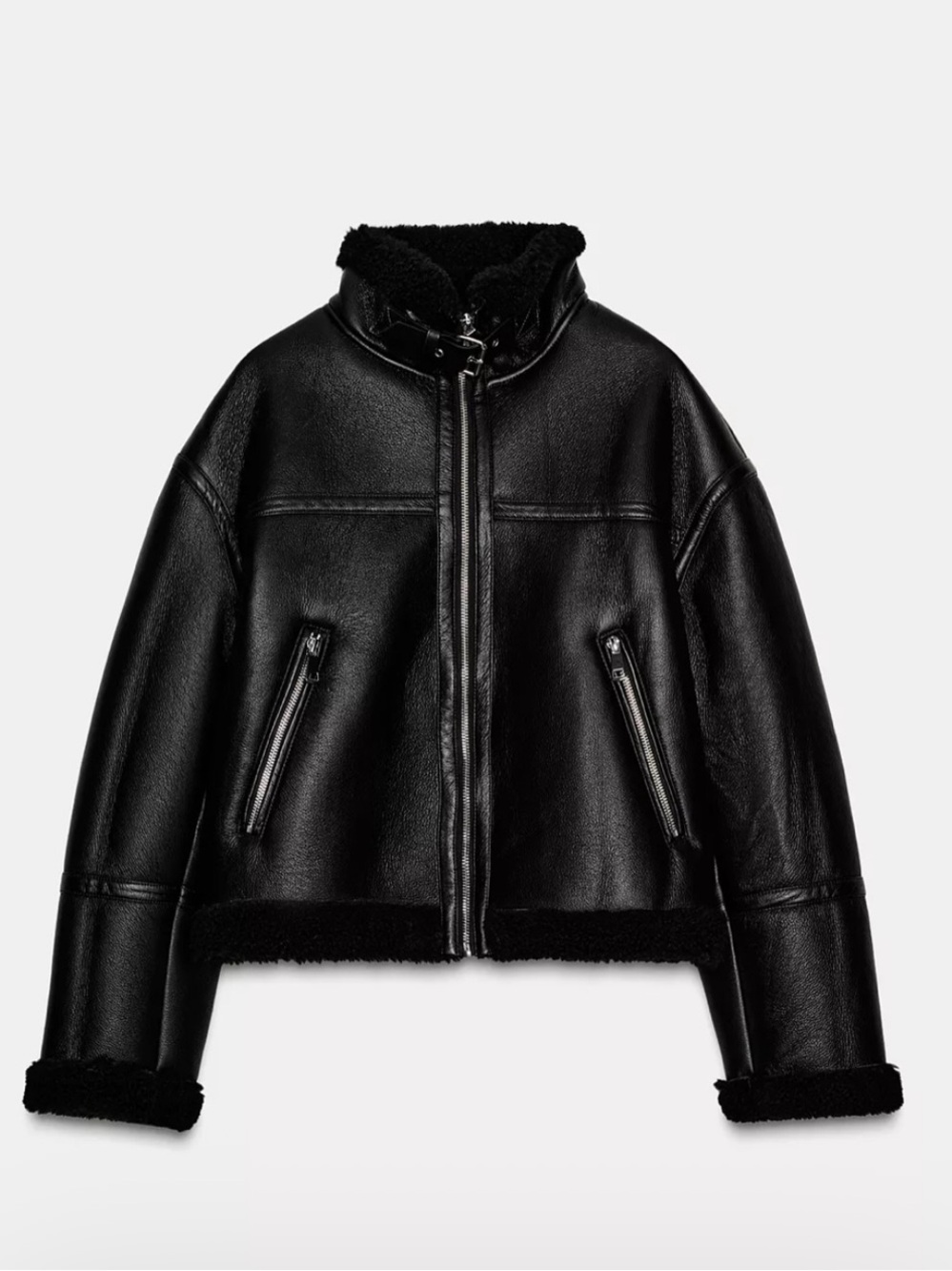 NWT. Zara Black Double-Faced Faux Shearling Jacket. Size XL.